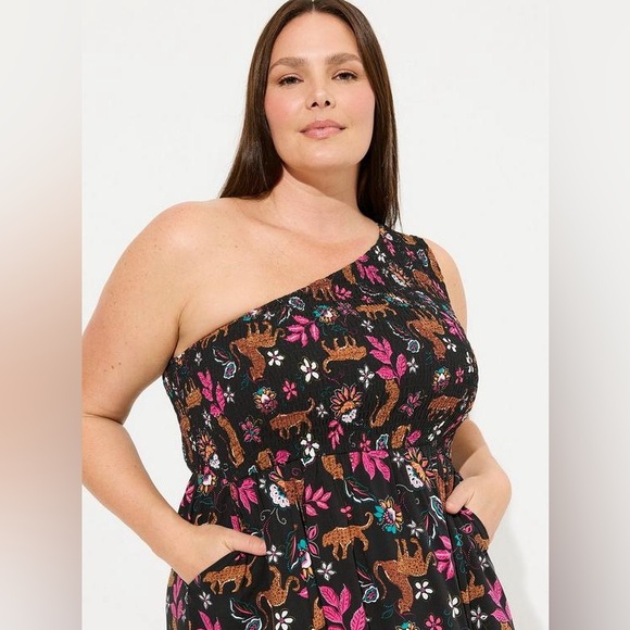 Torrid Midi Challis One-Shoulder Dress - Picture 3 of 10